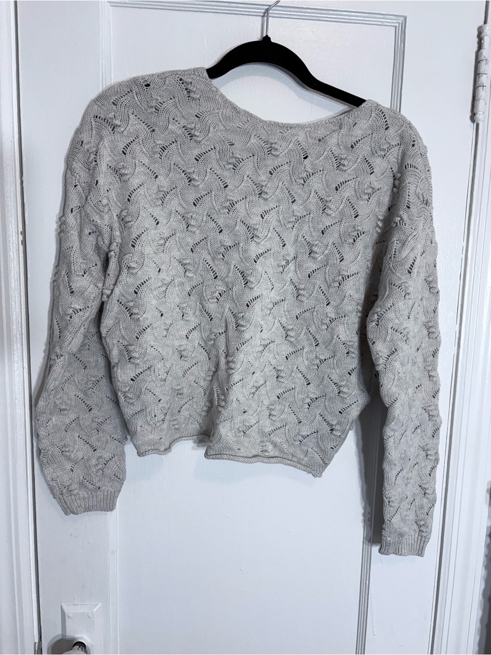 Current Air Light Gray Open-Knit Crewneck Sweater